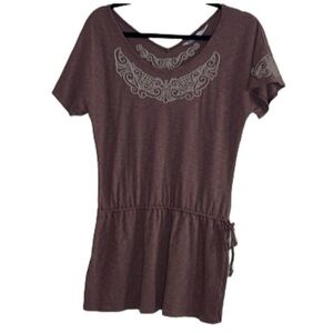 ATHLETA EMBROIDERED DROP WAIST‎ BROWN TOP SIZE XS